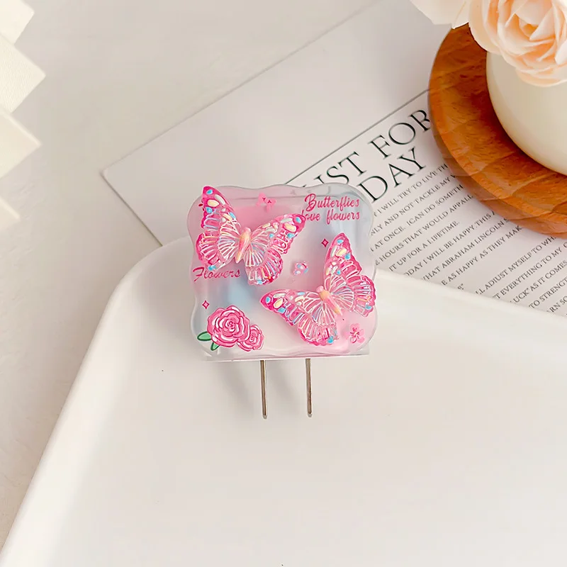 3D Cute Butterfly 18W 20W Charger Silicone Sleeve For iPhone 17 Pro Max 16 15 Plus Charging Cable Protector Case Cover