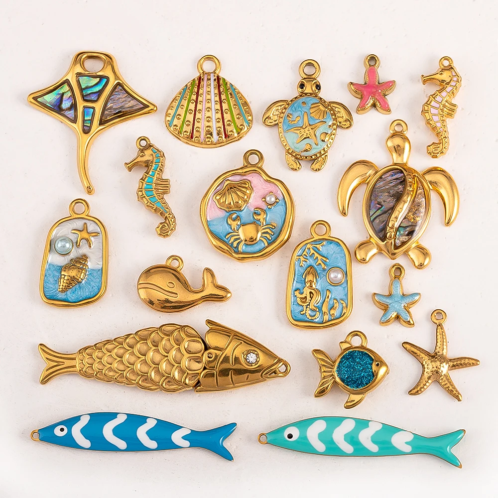 

2pcs Stainless Steel Marine Animals Pendant Shell Turtle Starfish Demon Fish Necklace Earring Charm for Jewelry Making Supplies