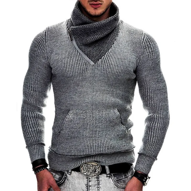 Autumn Winter Knitted Sweater Turtleneck Men Knit Pullover Vintage Slim Tops Pocket Long Sleeve Luxury Design Men's Clothing New
