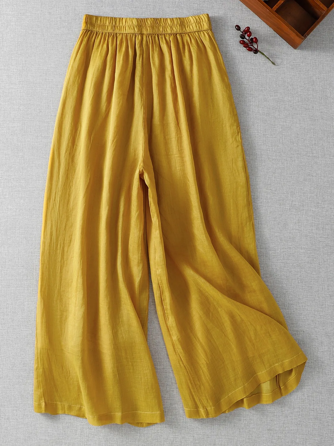 Ele ارتفاع الخصر المطرزة القطن الكتان بنطال ذو قصة أرجل واسعة المرأة الصيف خفيفة الوزن التخسيس فضفاضة يشعر تسع نقاط مستقيم C...