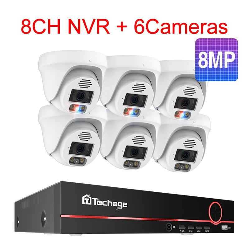 Techage Ultra HD 8MP 4K POE Beveiligingscamerasysteem Tweeweg Audio Gezichtsdetectie Full Color Night H.265 CCTV Videobewakingsset - afbeelding 1