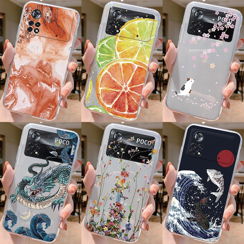 For Poco X4 Pro 5G Case Flowers Silicone Soft TPU Phone Back Cover For Xiaomi PocoX4 Pro X4PRO Funda Transparent Bumper Carcasa