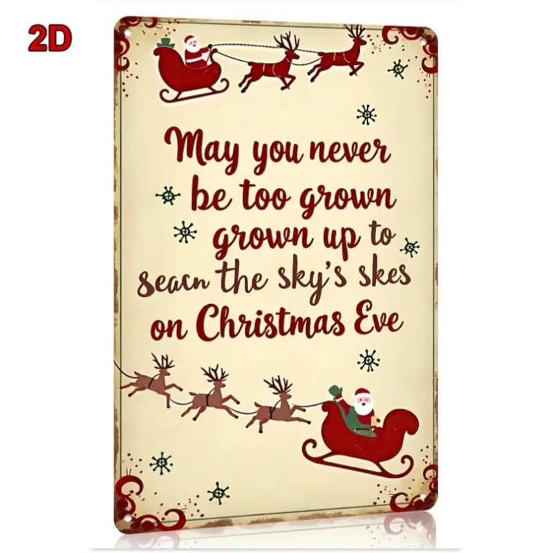 1 Metal Sign Vintage Christmas Eve Slogan Metal Tin Sign Santa Sleigh Pattern Wall Decor for Home Bar Holiday Party Suitable for