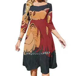 The Lion King : Mufasa And Simba Square Neck Dress Cute Loose Print Dresses Elegant Beach Party Dress Lion King Mufasa Simba