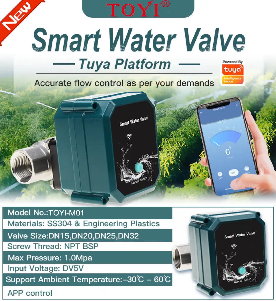 Tuya Wireless Smart Water Valve Controller WiFi Zigbee Automatic Control Intelligent Timing Ball Electric OEM Customizable