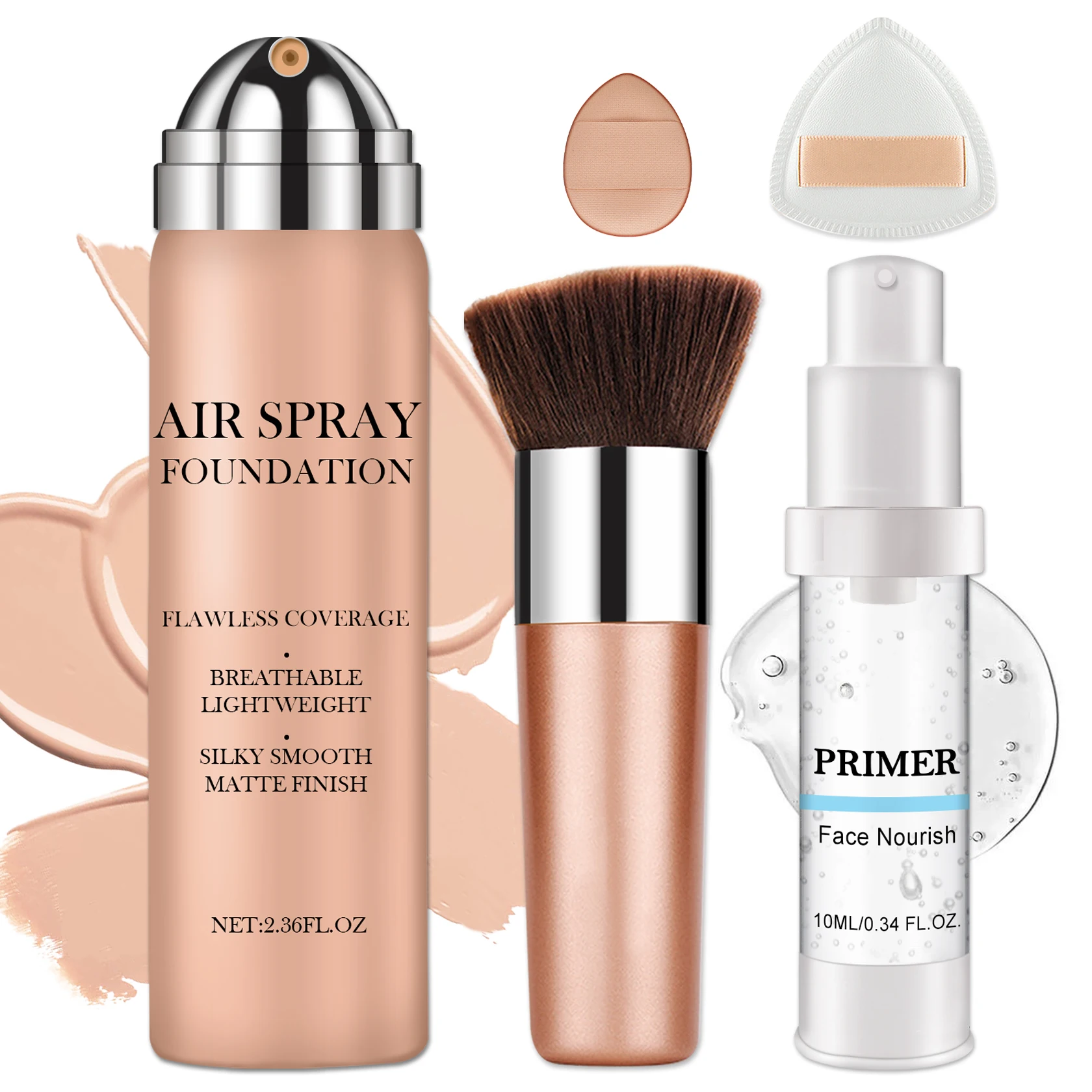 

Тональный крем для макияжа AirBrush, набор для макияжа Silky Mist Foundation с кистью, основа с полным покрытием для гладкой сияющей отделки, для