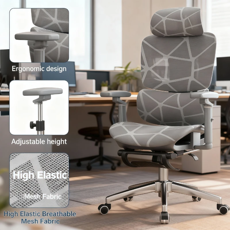 

Adjustable Lumbar Ergonomic Office Chair Support High Back Mesh Computer Gaming Recliner Swivel Rolling Headrest Home Furniture