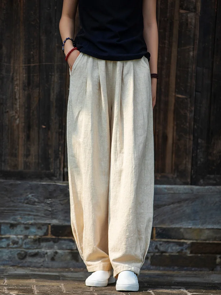 

Новые женские брюки свободного кроя из хлопка и льна 2024 года, повседневные длинные брюки для осени и зимы, больших размеров, в стиле фонарик, для тай-чи, модные брюки