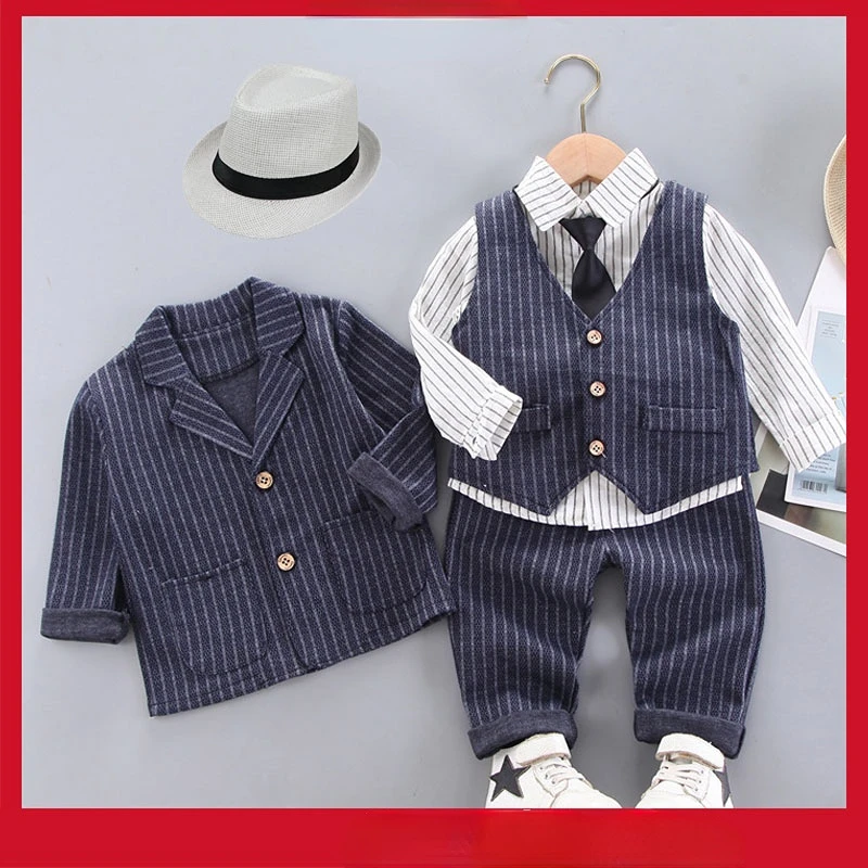 Infant Newborn Kids Toddler Gentlemen Suit Baby Boy Outfit Bow Tie Christening Formal Birthday Wedding Boys Clothes