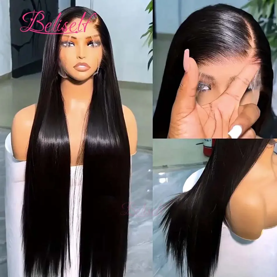 Beliself-Perruque Lace Closure Wig sans colle naturelle, cheveux lisses, 13x6 HD, 13x4, 5x5, pre-plucked