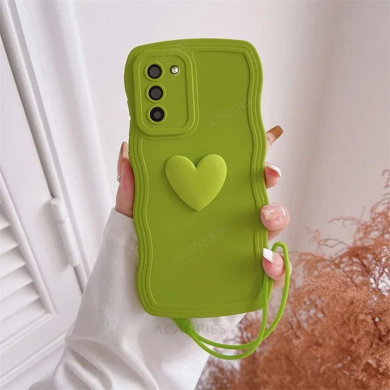 S 24 23 22 21 Love Heart Wavy Silicone Case For Samsung Galaxy S23 S21 S20 Fe S24 S22 Plus Ultra S10 S9 Lanyard Cover Note 20 10