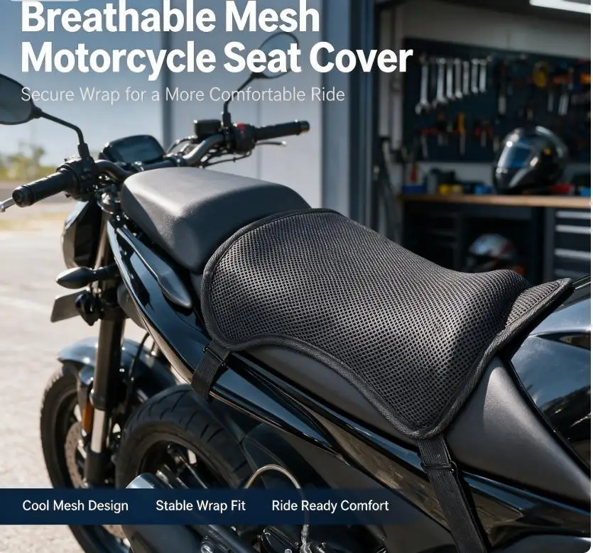 Motorrad-Gel-Sitzkissen, atmungsaktiv, wärmeisolierend, Luftpolsterbezug, rutschfest, Sonnenschutz, Stoßdämpfung, für alle Jahreszeiten – Detail 1