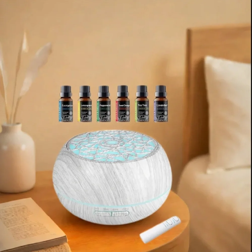 

Premium Remote Control Wood Grain Essential Oil Diffuser 550ml Ultrasonic Humidifier With 7 Color LED Mood Lighting for Sleep