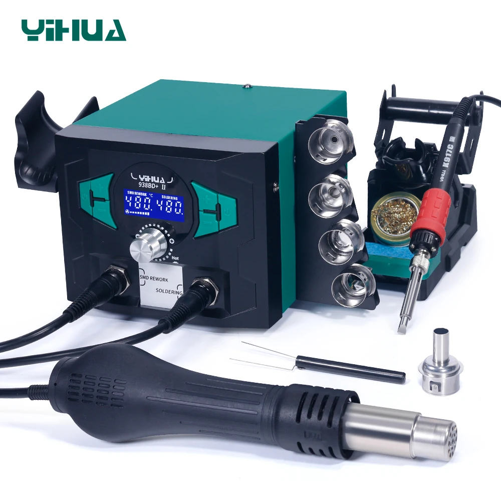 YIHUA 938BD+-II 110W Auto-standby Auto-poweroff Soldering Iron 100-480 Celsius 810W Hot Air Rework Station