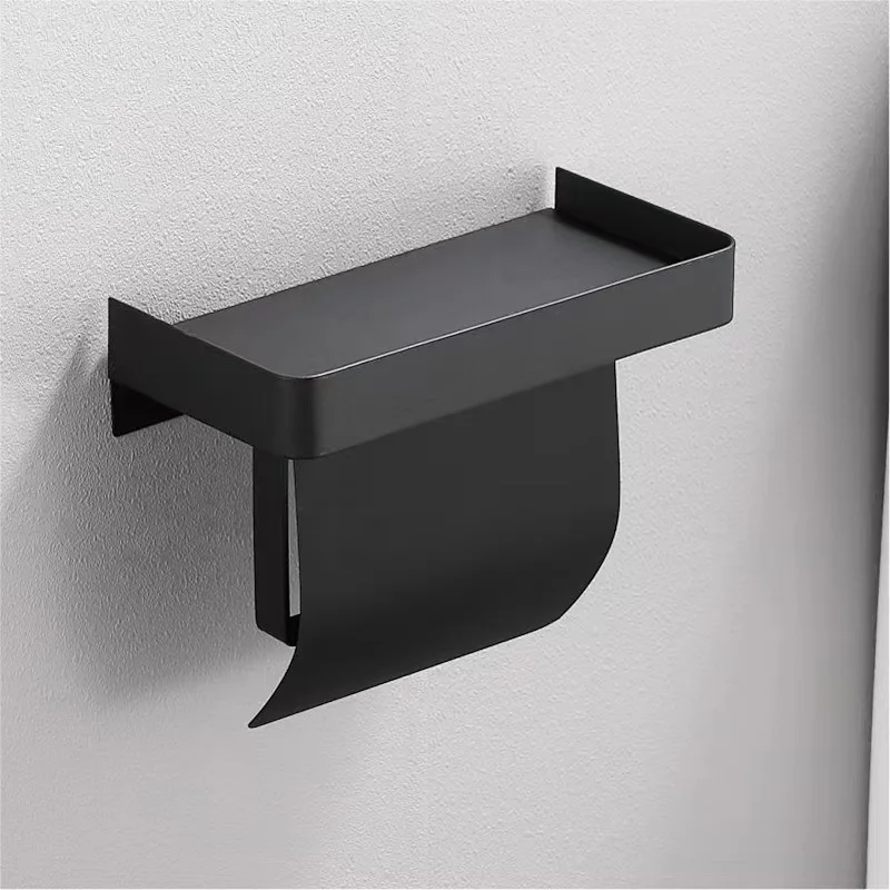 Toilet Paper Holder Wall Self Adhesive Anti-Rust Stainless Steel Toilet Roll Holder with Phone Shelf for Bathroom and Kitchen