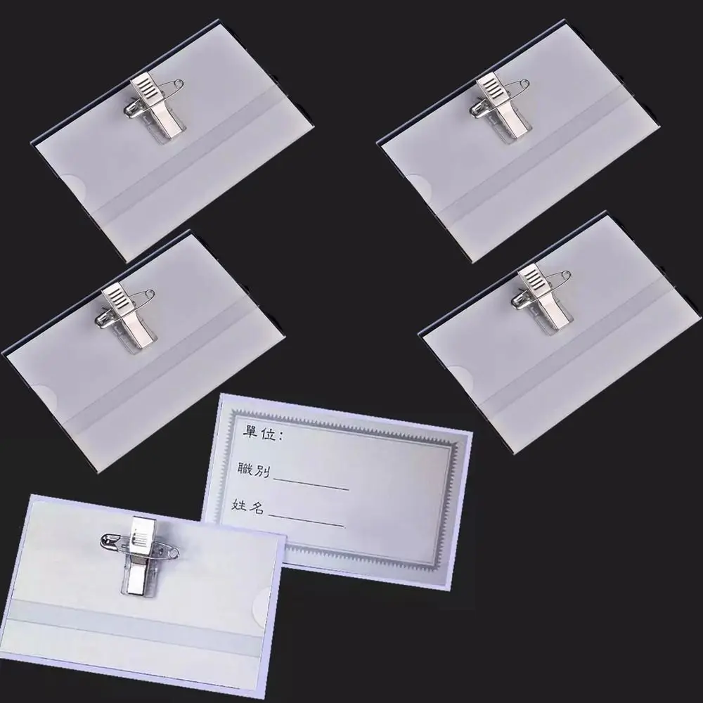 10pcs Transparent ID Card Holder Credentials Name Pass Safety Pin Clip Waterproof Office Tag Badge Business Conference School