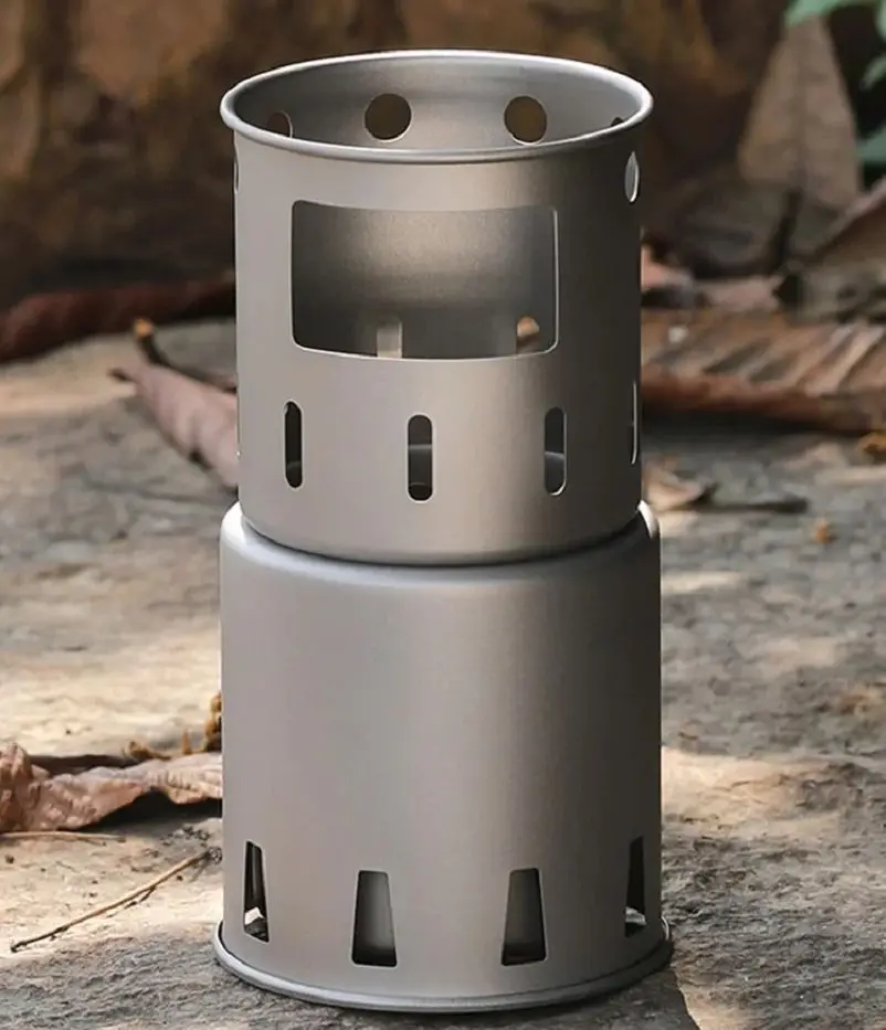 Estufa de leña de titanio pequeña para acampar, estufa de leña de espíritu sólido dividida portátil DIY