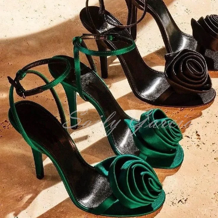Red Rose Peep Toe High Heel Sandals Women Flower Decoration Stiletto Heel Buckle Strap Elegant Ladies Sexy Party Dress Shoes - view 3