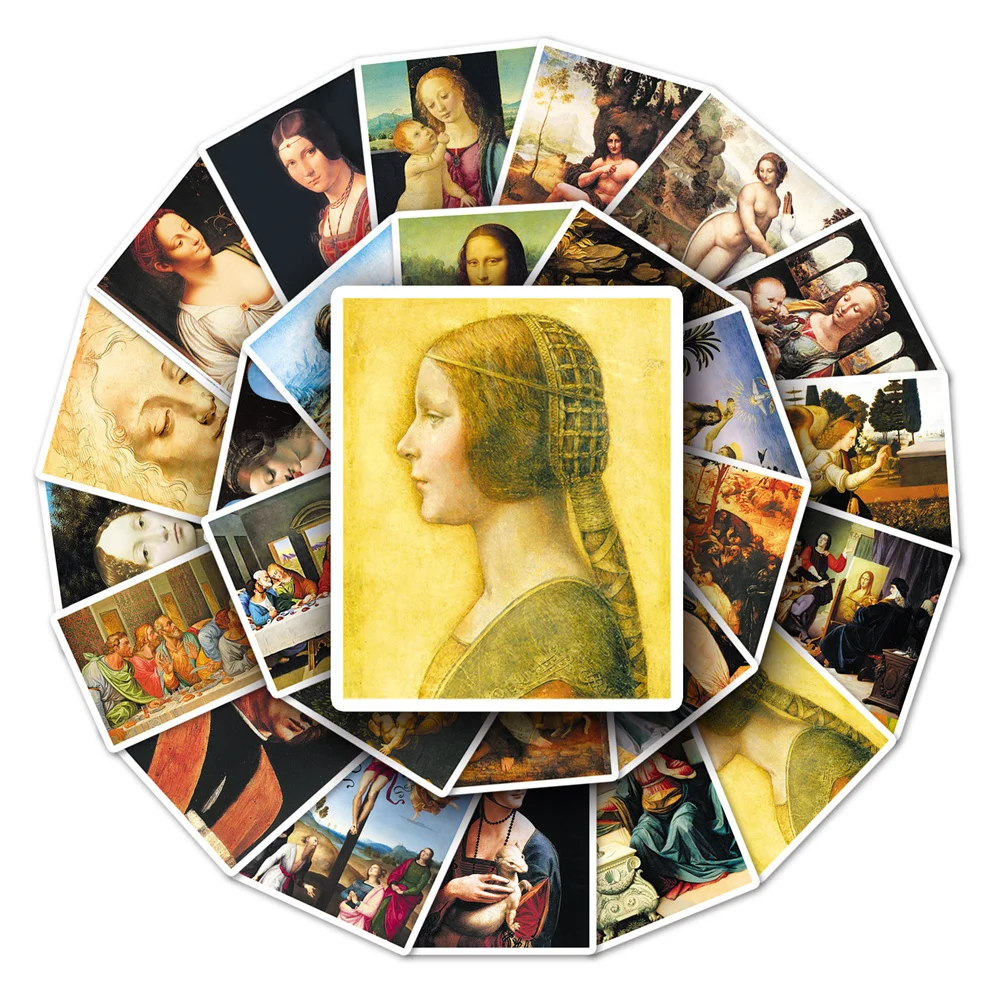 50pcs Vintage Oil Painting Vinci Stickers For Suitcase Phone Scrapbook DIY Art Sticker Scrapbooking Material Craft Supplies