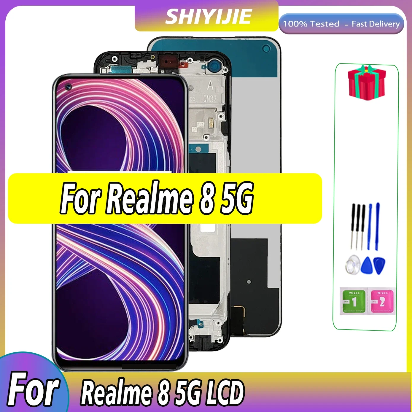 Realme 8 5G LCD 디스플레이 터치 스크린, 프레임 디지타이저 어셈블리 포함, RMX3241, 100% 테스트 완료, 6.5 인치