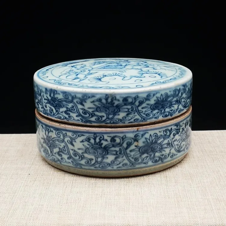 

Ming Dynasty Wanli Blue and White Figure Ink Box Antique Porcelain Home Decoration