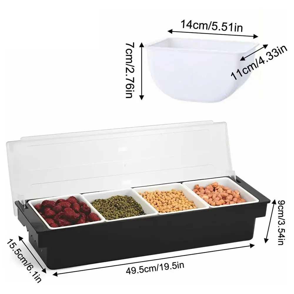 Transparent Lid Divided Fruit Box ABS Seasoning Container New 3/4/5/6 Compartment Trays for Fruit Seasoning Snacks