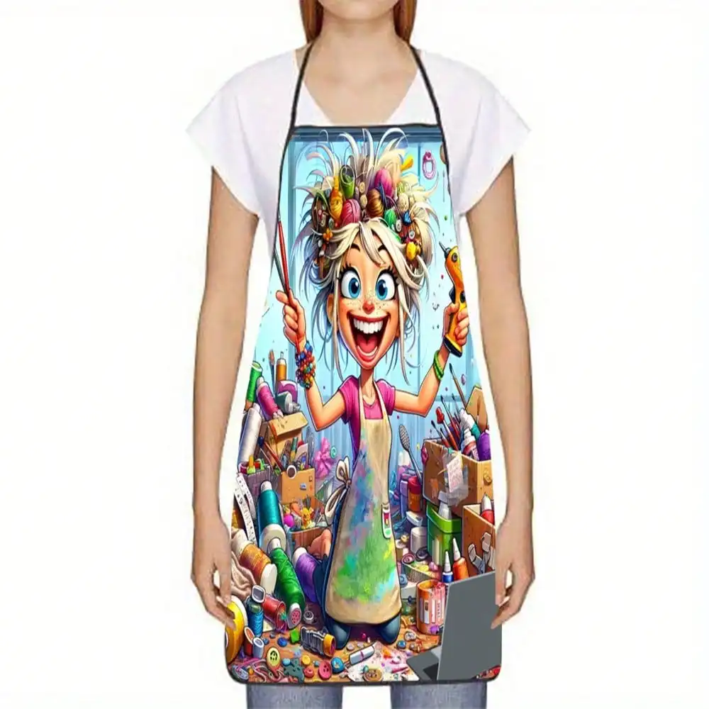 Funny Artist Apron Crazy Painter Woman Art Studio Print Kitchen Bib Novelty Creative Cooking Apron