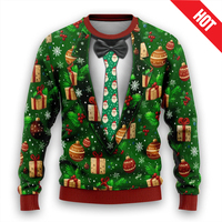 New Year Eve Xmas Men round-neck Sweatshirts Autumn Funny Suit 3D Print Holiday Party Top Pullover Ugly Christmas Sweatshirts