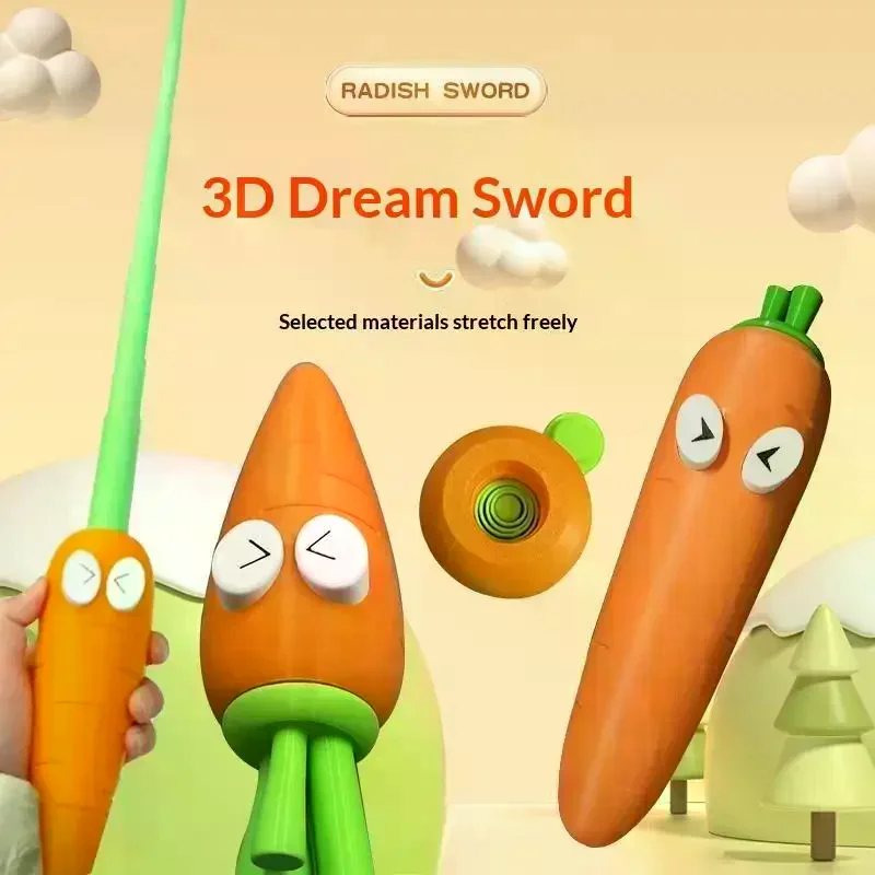 Carrot Retractable  Toy Cute Cartoon Carrot Shape Smooth Telescopic Stick Stress Relief Toy For Kids Party Game Gift