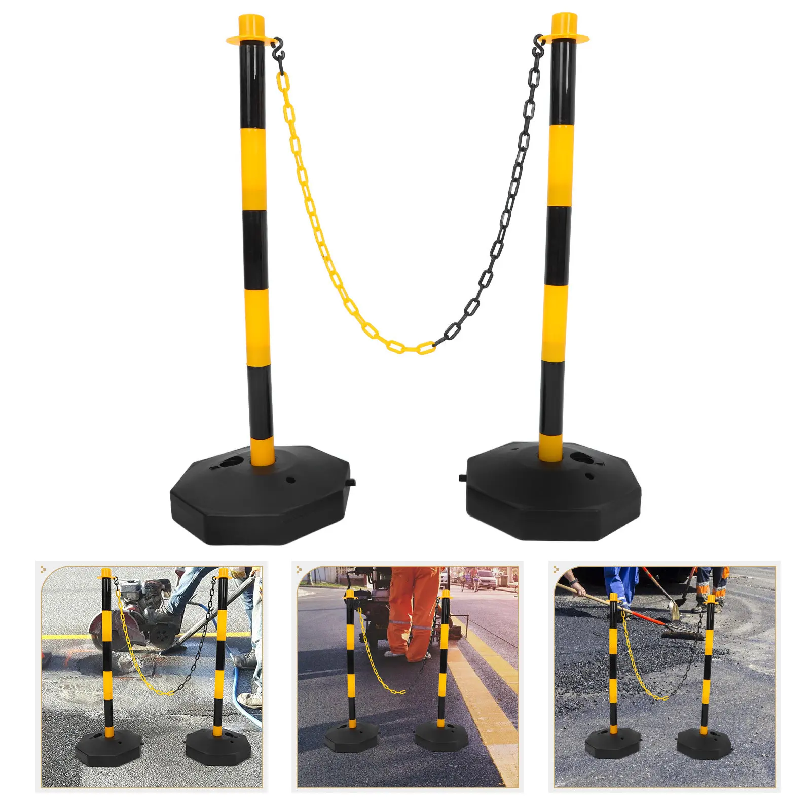 1Set Plastic Traffic Delineator Post Red White Fillable Base Portable Safety Barrier for Road Construction Parking Driveway