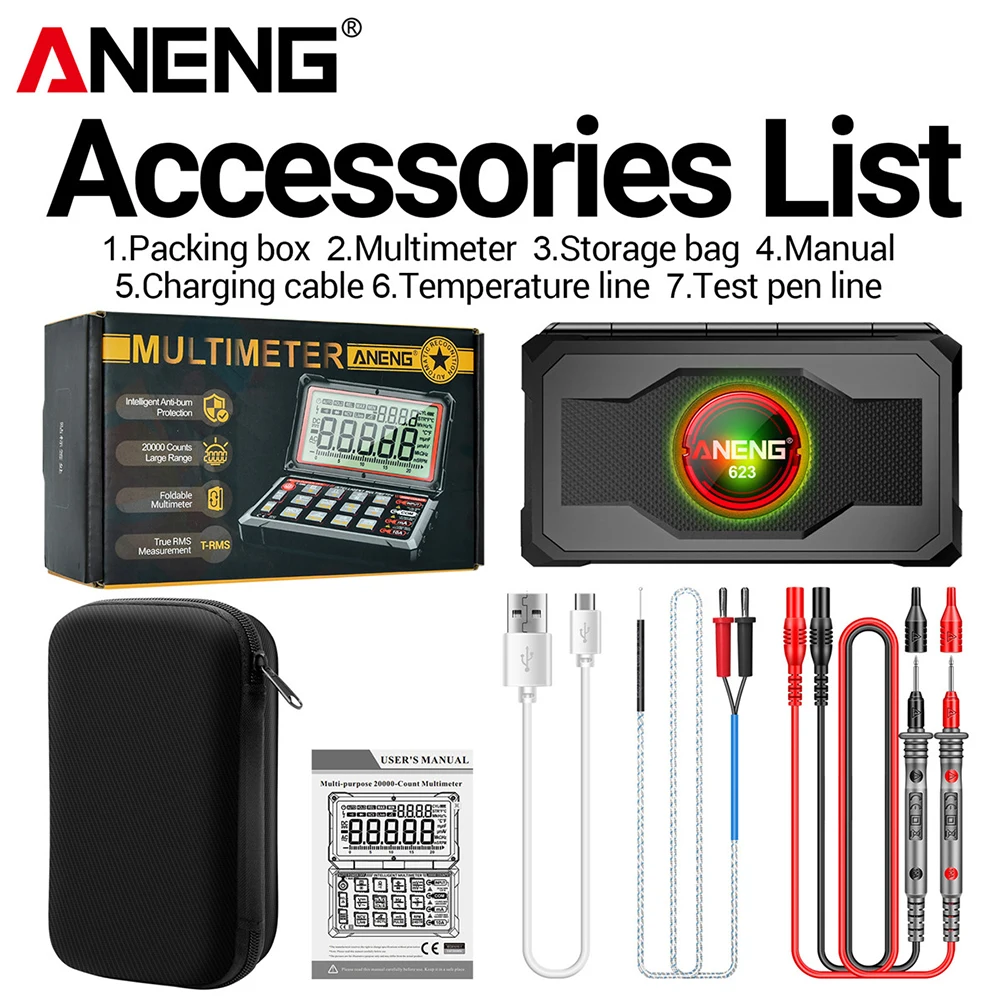 ANENG 623 Auto Repair Multimete 20000 Counts Digital AC/DC Voltage/Curren NCV Induction Diode Capacitance Buzzer Tester Tools