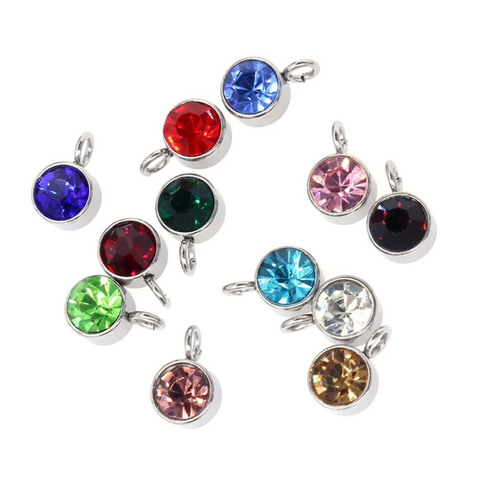 

24pcs Birthstone Pendant Set Mixed Color Stainless Steel DIY Charm Necklace Bracelet Gemstone Jewelry Material