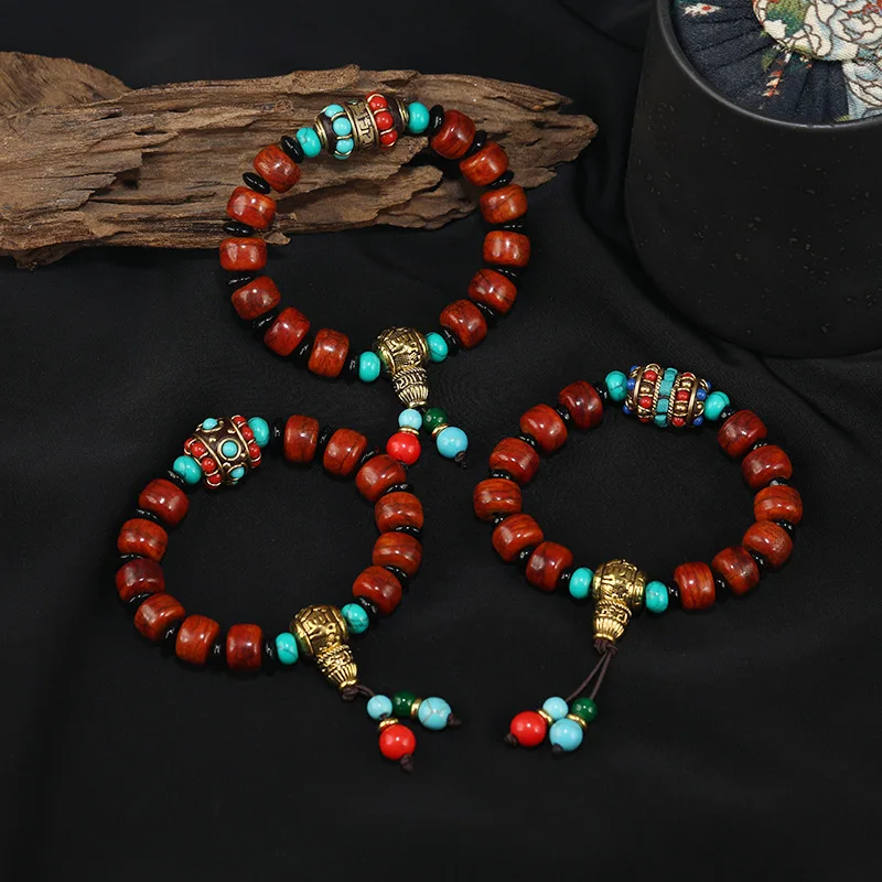 Yak Bone Bracelet, Vintage Tibetan Ethnic Style, With Nepalese Turquoise Accents