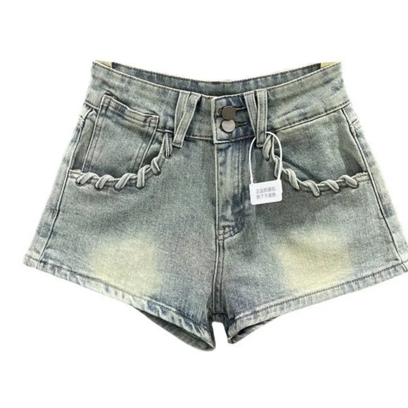 Washed Shorts for Women Denim Korean Style High Waist Chic Summer College Skinny Casual Pockets Young Retro Ulzzang Hot Girls