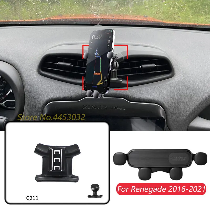 Dla JEEP Renegade 2016-2021 Samochodowy uchwyt na telefon komórkowy Air Vent Regulowany uchwyt do nawigacji GPS Grawitacyjna poziomo Akcesoria