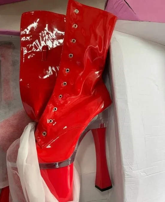 

18 cm, square heel, high heels, bride's wedding dinner low thick heel boots, fashion round head dance platform dress ankle boots