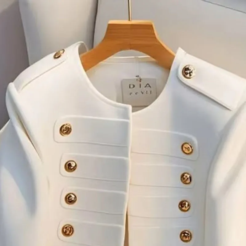 Kurtki damskie w stylu koreańskim 2025 jesień uniwersalne nowe białe z długim rękawem eleganckie bluzki damskie krótkie płaszcze odzież wierzchnia