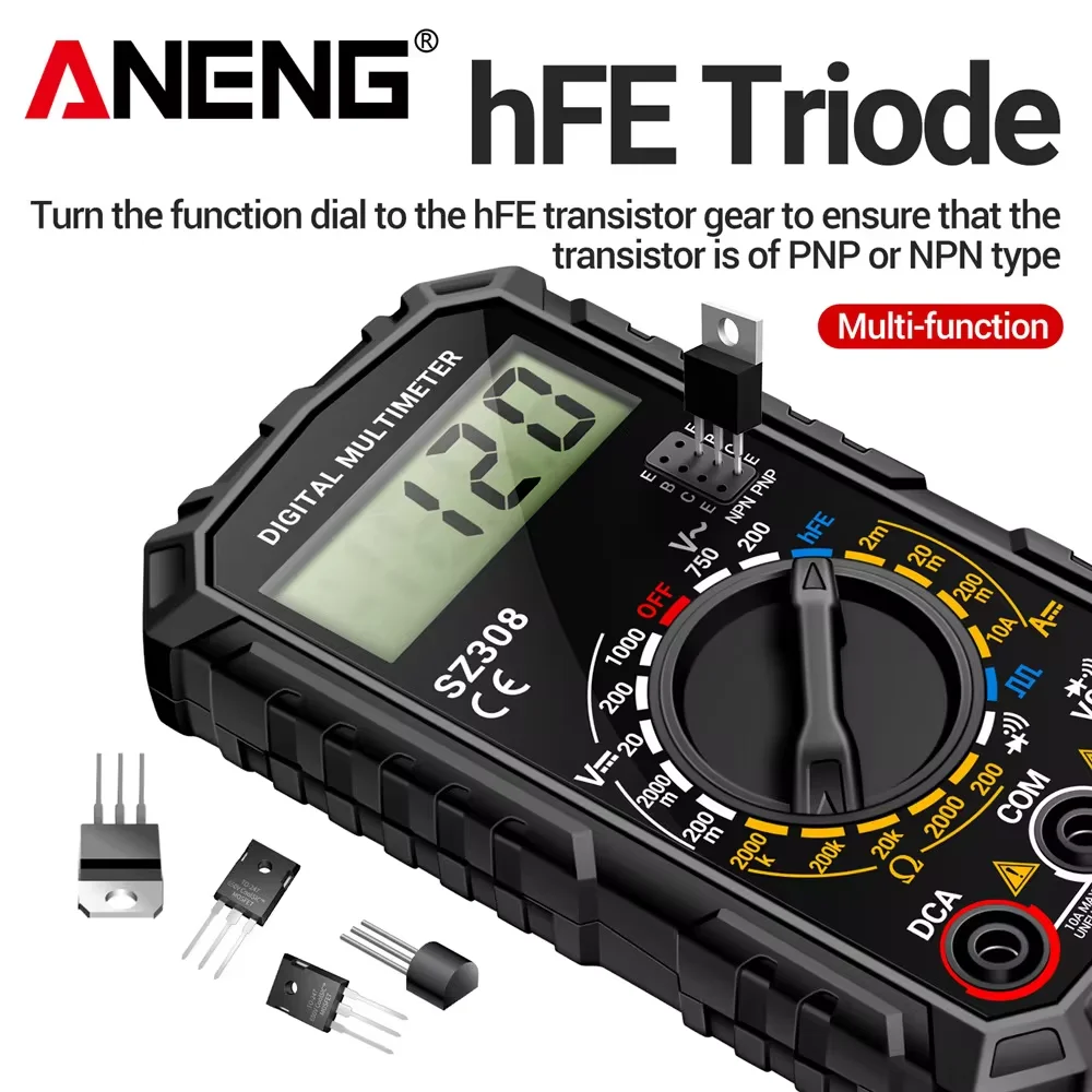 ANENG SZ308 مربع موجة اختبار رقمي 1999 التهم HFE الصمام الثلاثي الجرس المتعدد التيار المتناوب/تيار مستمر الجهد 10A الحالي المتعدد متر أداة