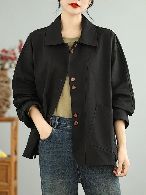 Loose Casual Long Sve Coat ort Sle Women's Autumn Faion Windbreaker Suit Collar Flip Design Comfortable Fit Jaet