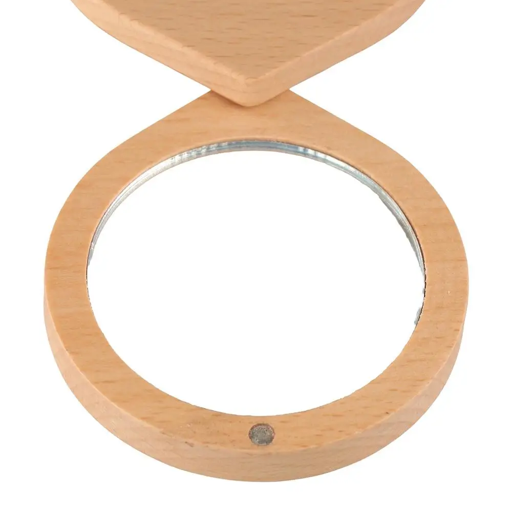 Mini Black Walnut Wood Makeup Mirror Foldable Round Rotating Cosmetic Mirror Handheld Magnetic Closure Compact Pocket Mirror