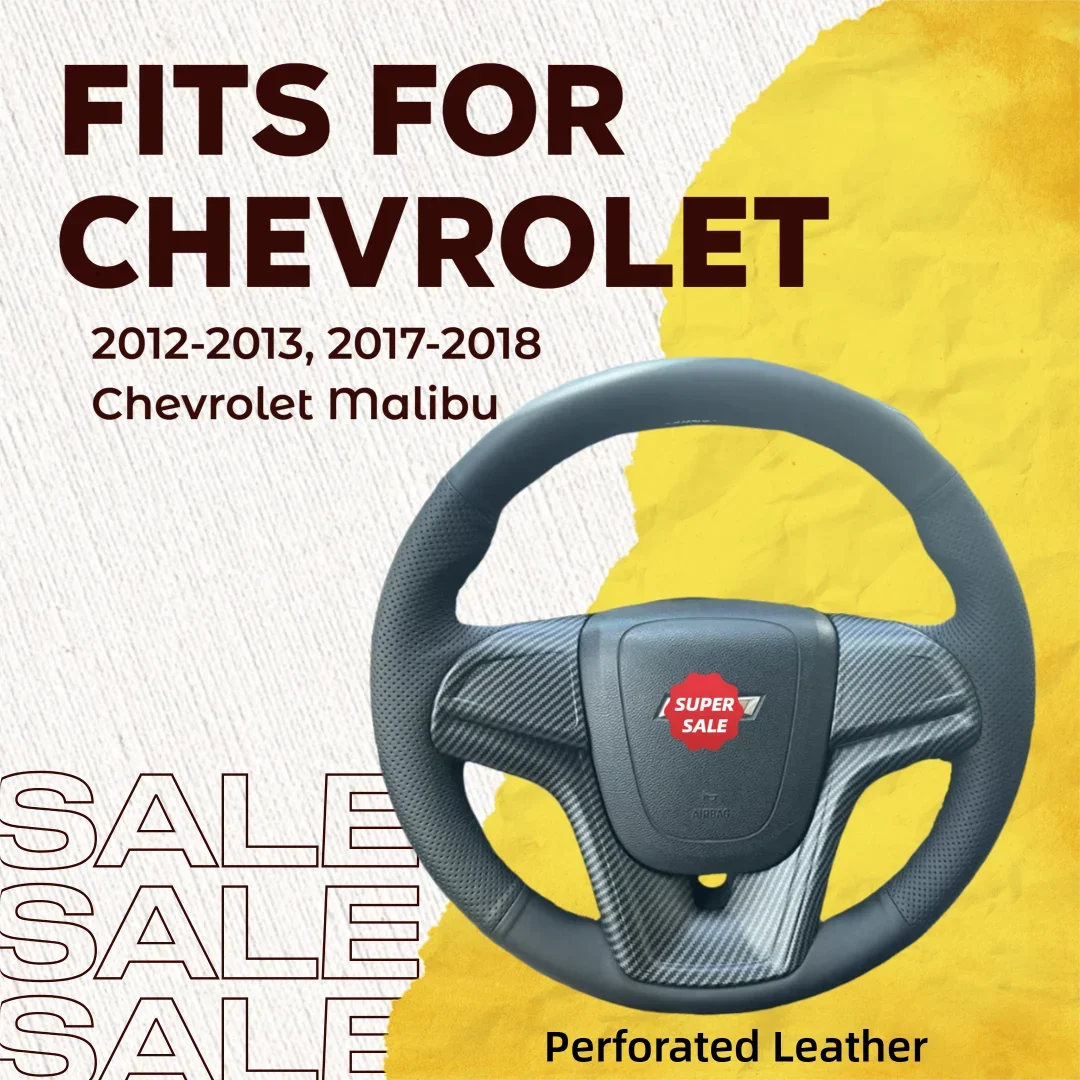 Hand‑Stitched Full Wrap Steering Wheel Cover, Perforated Genuine Leather, Custom Fit for 2012‑2013, 2017‑2018 Chevrolet Malibu