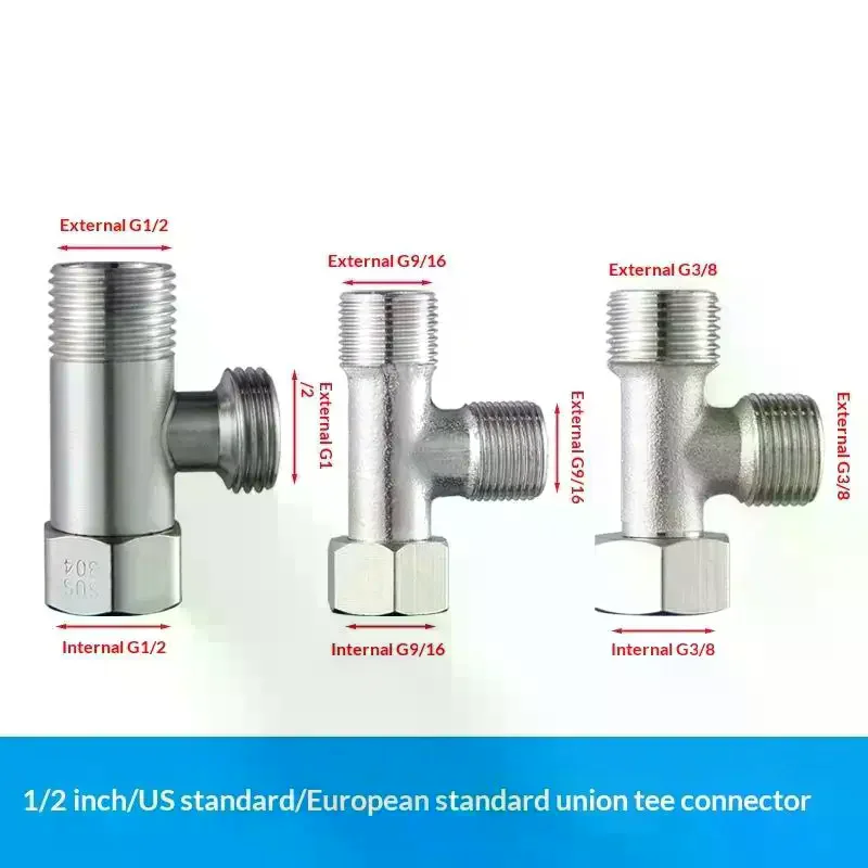 1Pcs Diverter Bath Toilet Sprayer Shower Head Water Pipes 3 Way T Valve Adapter Connector Copper Brass 3/8 1/2 9/16