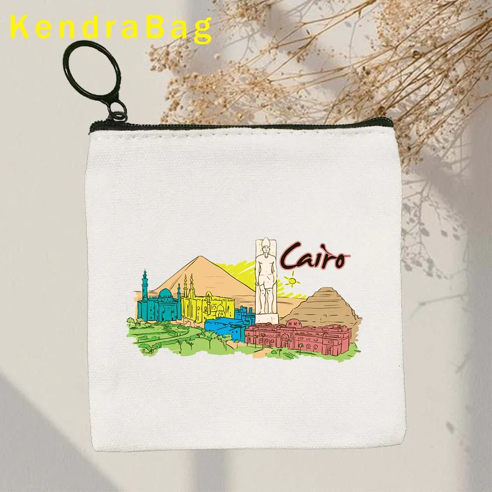 Porte-monnaie en toile avec sac à soupe en poudre, portefeuille cadeau, Amsterdam, Bangkok, Barcelone, Berlin, Budapest, Buenos Aires, Le Caire, Le Cap, Chicago