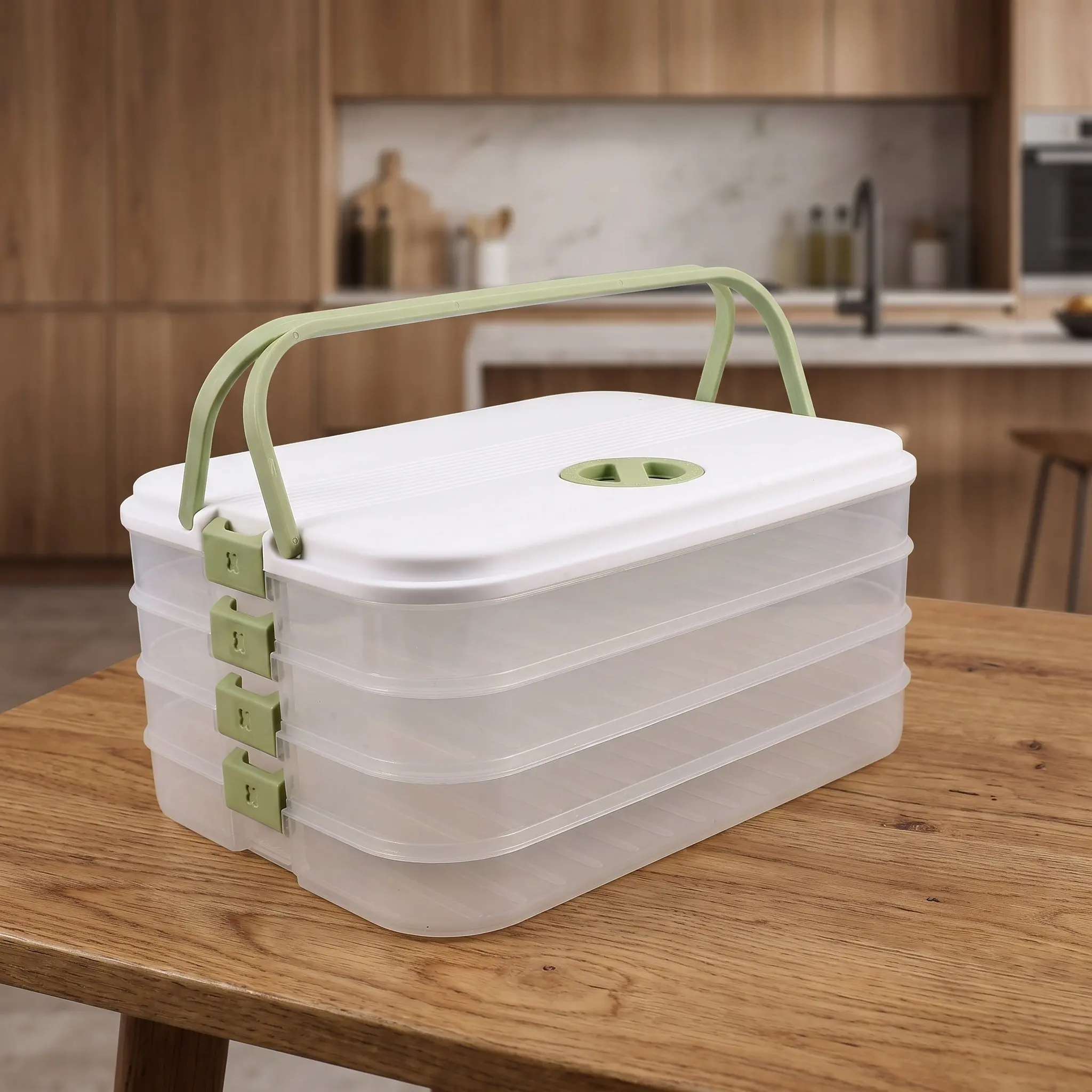 Di4 Layer Dumpling Storage Box with Lid Stackable Food Container Fresh Keeping Tray for Bacon Buns Freezer Fridge Organizer
