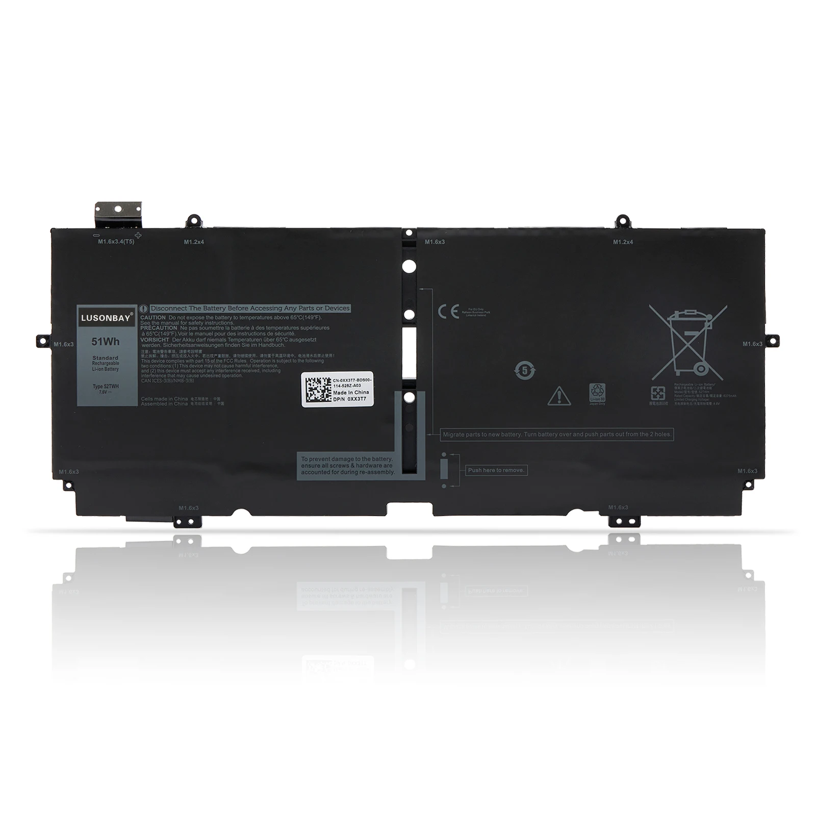 

LUSONBAY 52TWH Laptop Battery For DELL XPS 13 7390 2-in-1 Series Notebook P103G P103G001 P103G002 MM6M8 0MM6M8 XX3T7 7.6V 51WH