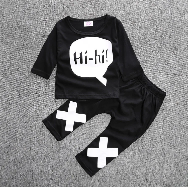 

Autumn Baby Babe Clothing 2PCS Sets Infant Long-sleeved Letter Cotton Black T-shirt & Pants SAY Hi-Hi Babe Clothes