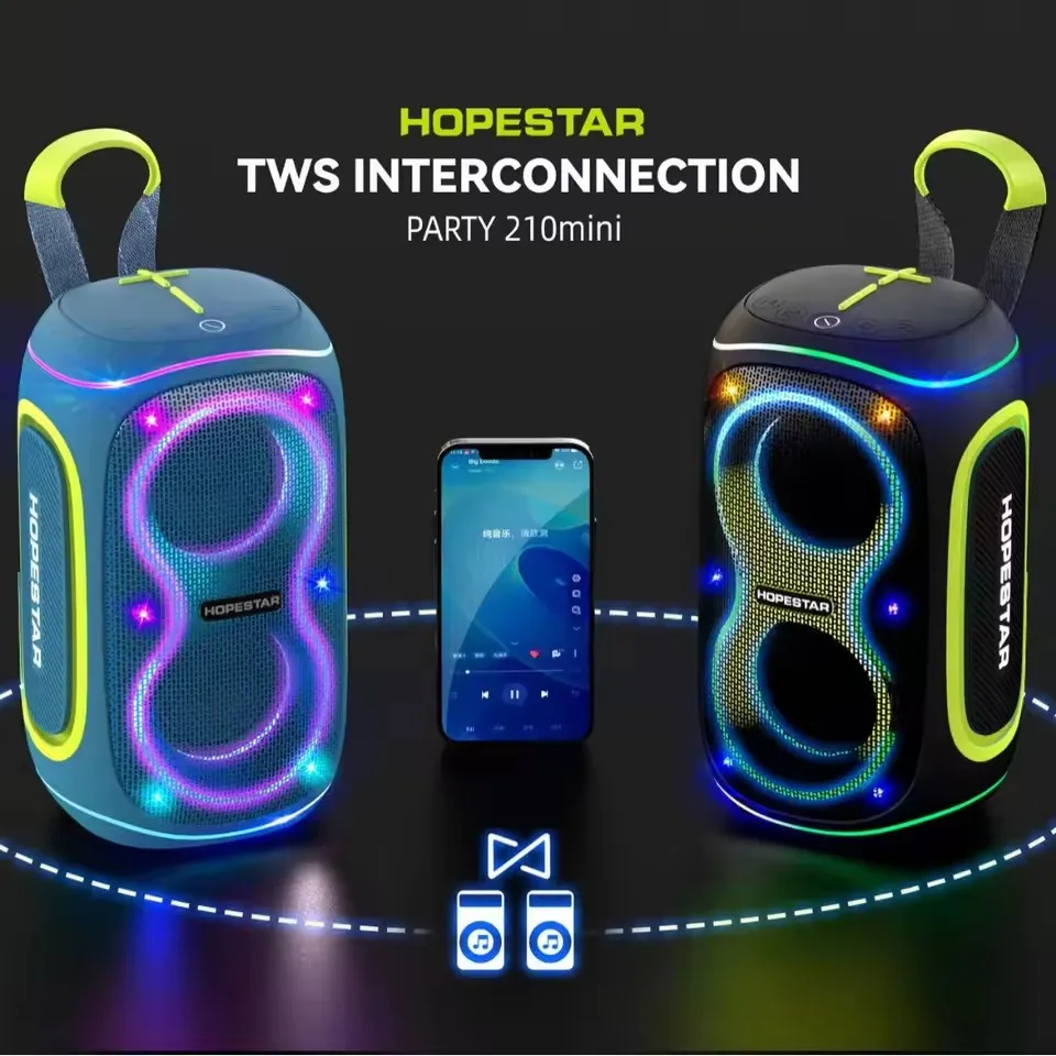 HOPESTAR Party 210 عمود صغير خارجي مقاوم للماء مضخم صوت لاسلكي سمّاعات بلوتوث مصباح ليد محمول TWS صندوق بوم عميق باس