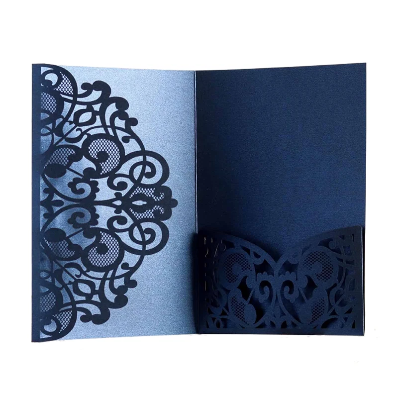 50pcs Laser Cut Wedding Invitation Card Tri-Fold Lace Business Greeting Card Engagement Wedding Decoration Party Supplies Favor