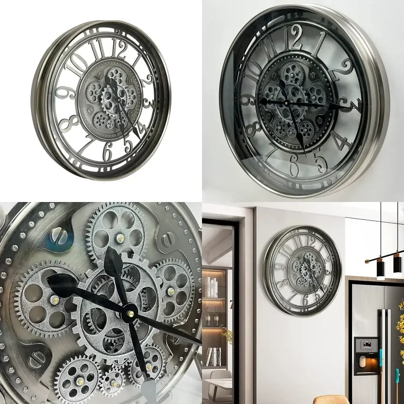 Modern Metal Wall Clock Large Arabic Moving Gears Unique Vintage Rustic Industrial Steampunk Decorative Clock