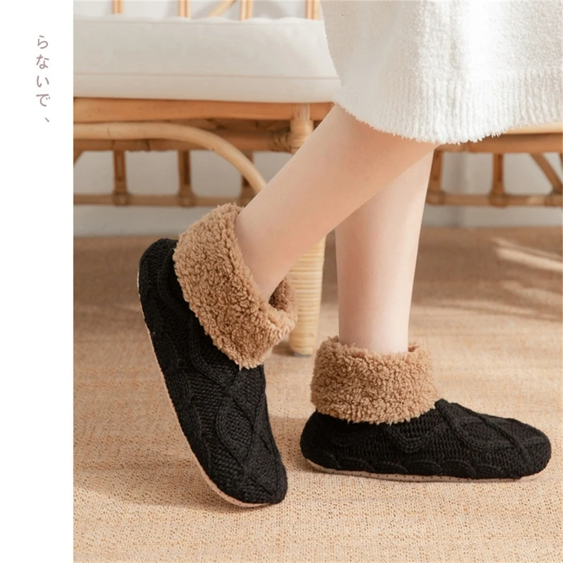 Winter Knitted Ankle Slipper Socks for Women and Men Thick Fleece Lined Soft Nonslip Grip Bottom Soles Warm Floor Socks image 6